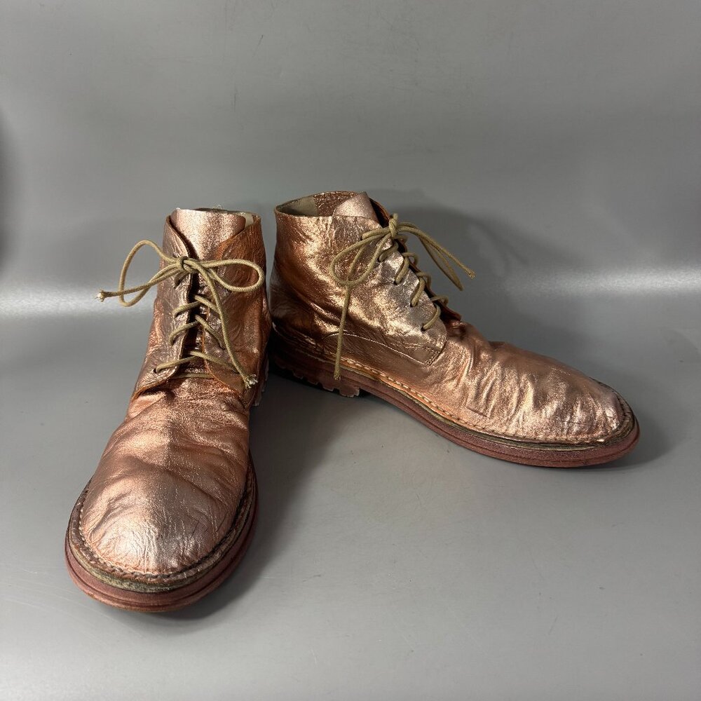 Marsèll Rose-Gold Metallic Leather Lace Up Boots, Size 41